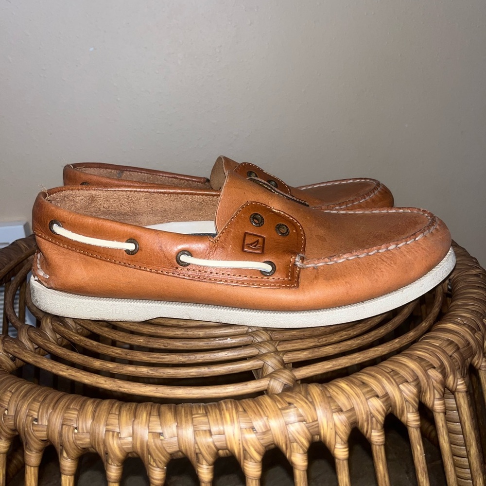 Sperry Topsiders. Men's Cognac Real Leather Boat Shoes
